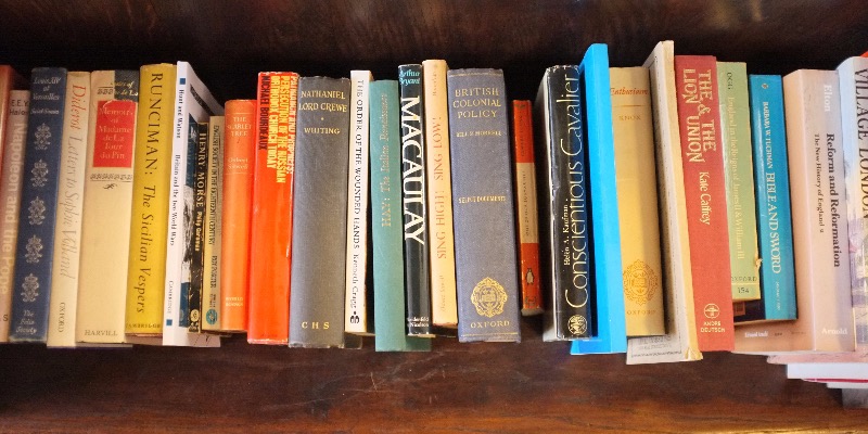Books displayed on a church pew